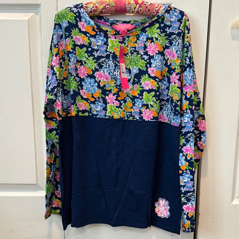 Lilly Pulitzer Navy and Floral Long Sleeve Top - Picture 2 of 2